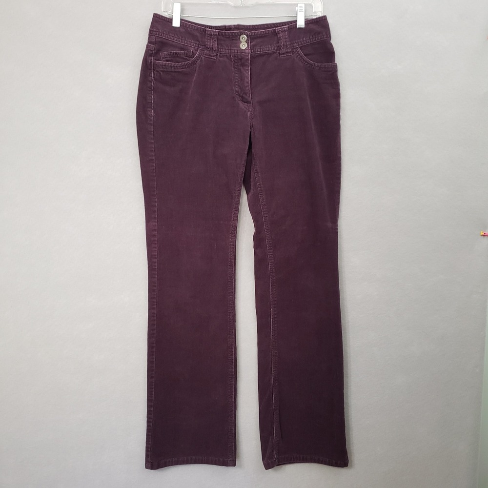 H&M Women 8 Corduroy Pants Plum Purple Straight Leg Mid Rise Stretch Dk Academia
